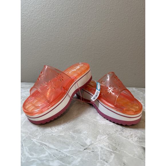 Girls Y2K Surf Bay Platform Jelly‎ Orange Pink Slip On Sandals Size 1 New - Picture 1 of 7